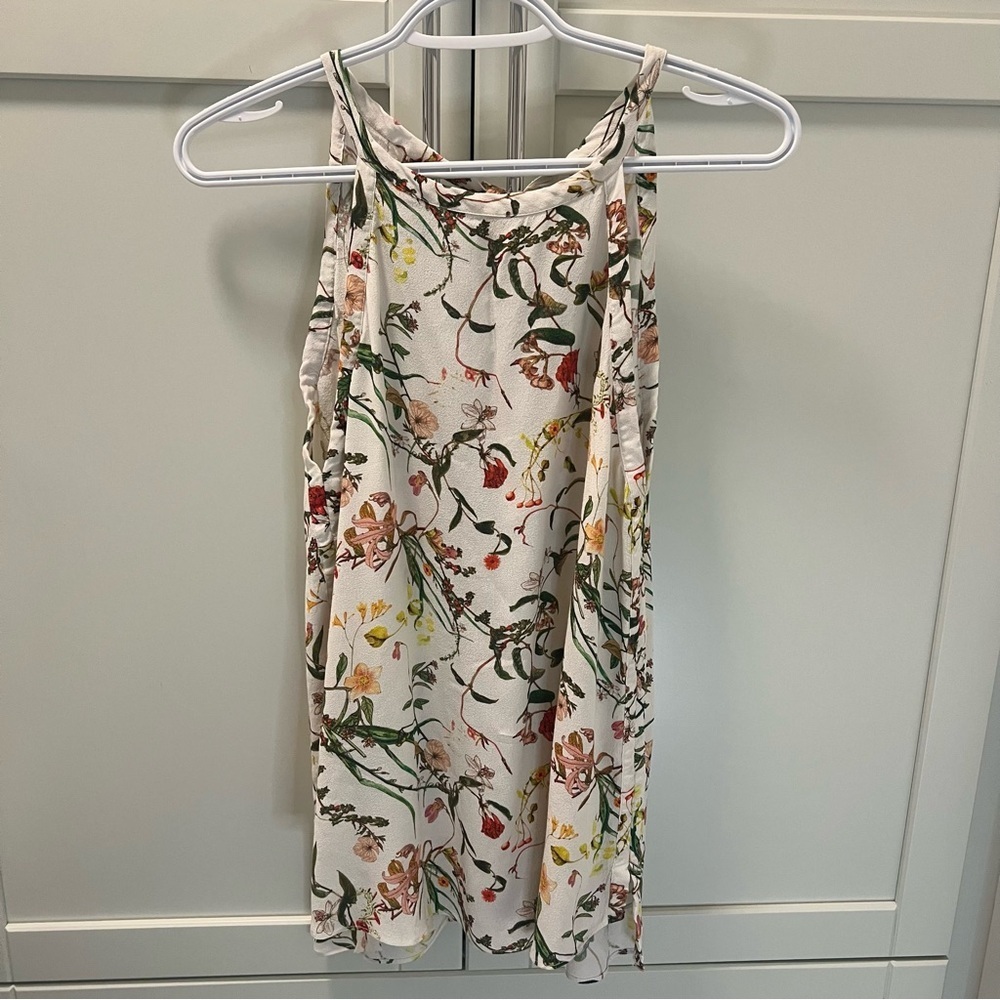 ZARA WOMAN Cream with Floral Flowy Tank Top | Back Tie | Size Small